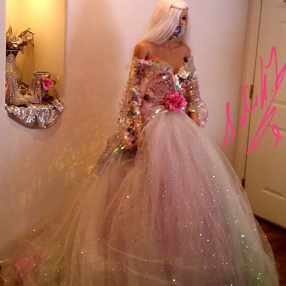 Sample Gown Set - CLAUDETTE Iridescent Sequin Kimono Ballgown Set
